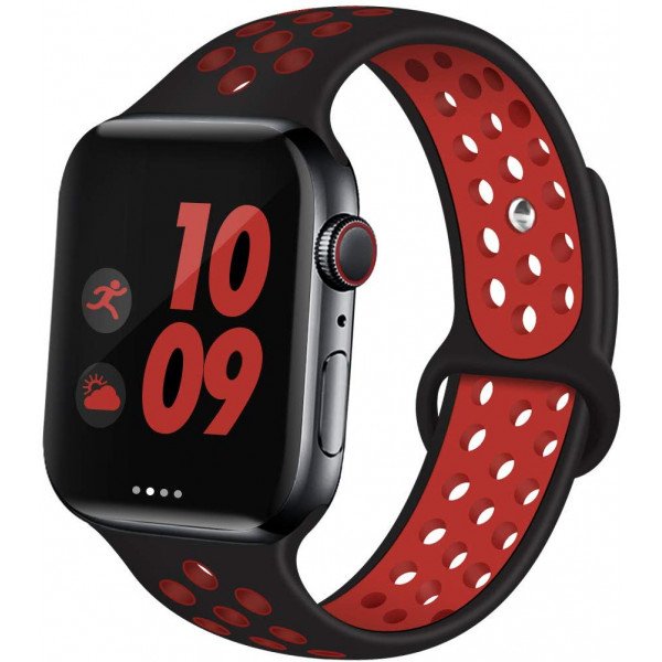 Wholesale Breathable Sport Strap Wristband Replacement for Apple Watch Series Ultra/8/7/6/5/4/3/2/1/SE - 49MM/45MM/44MM/42MM (Black Red)